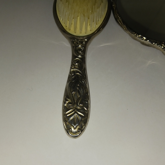 Vintage Silver Tone Ornate Brush & Mirror Set - Picture 10 of 13